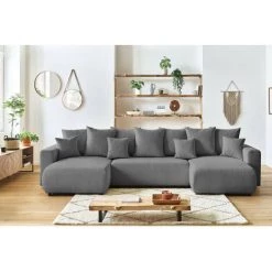 Canapé Panoramique Convertible BOBOCHIC - Canapé Panoramique Convertible Coffre ENVY Velours Côtelé Gris - Gris -BOBOCHIC Soldes 2022 39673111 4