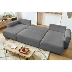 Canapé Panoramique Convertible BOBOCHIC - Canapé Panoramique Convertible Coffre ENVY Velours Côtelé Gris - Gris -BOBOCHIC Soldes 2022 39673111 5