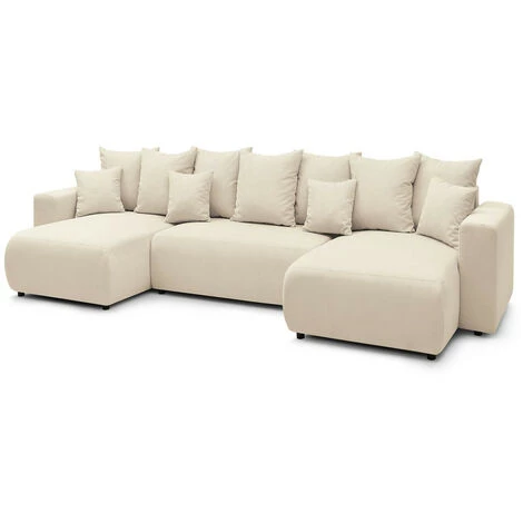 Canapé Panoramique Convertible BOBOCHIC - Canapé Panoramique Convertible Coffre ENVY Velours Côtelé Avec Pouf Beige - Beige 3 Canapé Panoramique Convertible BOBOCHIC - Canapé Panoramique Convertible Coffre ENVY Velours Côtelé Avec Pouf Beige - Beige