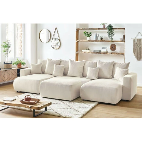 Canapé Panoramique Convertible BOBOCHIC - Canapé Panoramique Convertible Coffre ENVY Velours Côtelé Avec Pouf Beige - Beige 7 Canapé Panoramique Convertible BOBOCHIC - Canapé Panoramique Convertible Coffre ENVY Velours Côtelé Avec Pouf Beige - Beige – Image 5