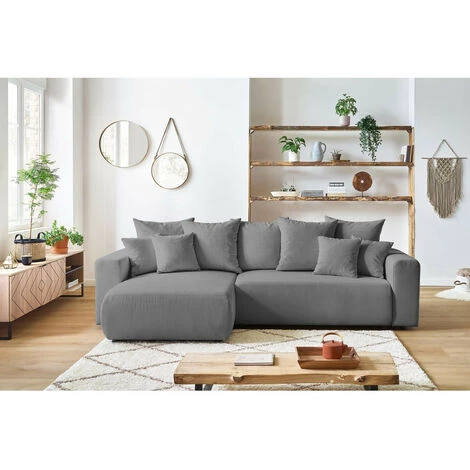 Canapés D'angle Convertibles BOBOCHIC - Canapé D'angle Réversible Convertible Coffre ENVY Velours Côtelé Gris 5 Canapés D'angle Convertibles BOBOCHIC - Canapé D'angle Réversible Convertible Coffre ENVY Velours Côtelé Gris – Image 3