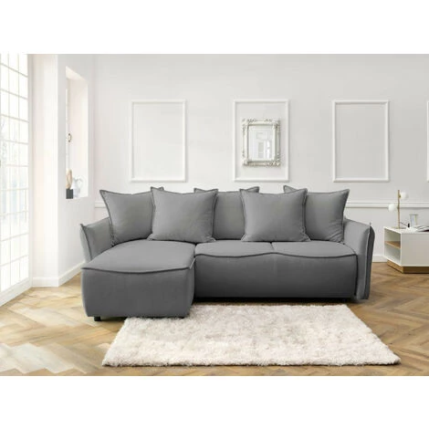 Bobochic Leon - Canapé D'angle Convertible - Avec Coffre - Style Contemporain - 4 Places - Gauche Couleur - Gris Clair - Gris Clair 4 Bobochic Leon - Canapé D'angle Convertible - Avec Coffre - Style Contemporain - 4 Places - Gauche Couleur - Gris Clair - Gris Clair – Image 2