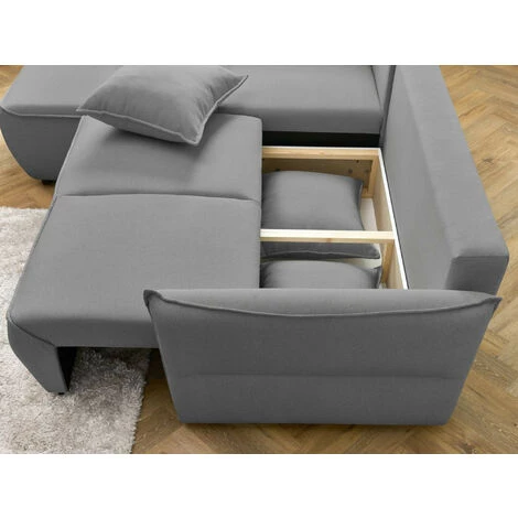 Bobochic Leon - Canapé D'angle Convertible - Avec Coffre - Style Contemporain - 4 Places - Gauche Couleur - Gris Clair - Gris Clair 6 Bobochic Leon - Canapé D'angle Convertible - Avec Coffre - Style Contemporain - 4 Places - Gauche Couleur - Gris Clair - Gris Clair – Image 4