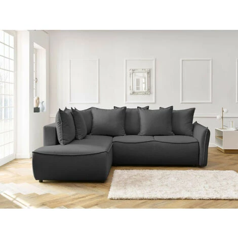 Bobochic Leon - Canapé D'angle Convertible - Avec Coffre - Style Contemporain - 5 Places - Gauche Couleur - Gris Foncé - Gris Foncé 4 Bobochic Leon - Canapé D'angle Convertible - Avec Coffre - Style Contemporain - 5 Places - Gauche Couleur - Gris Foncé - Gris Foncé – Image 2