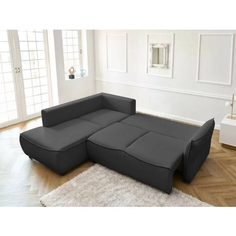 Bobochic Leon - Canapé D'angle Convertible - Avec Coffre - Style Contemporain - 5 Places - Gauche Couleur - Gris Foncé - Gris Foncé 5 Bobochic Leon - Canapé D'angle Convertible - Avec Coffre - Style Contemporain - 5 Places - Gauche Couleur - Gris Foncé - Gris Foncé – Image 3