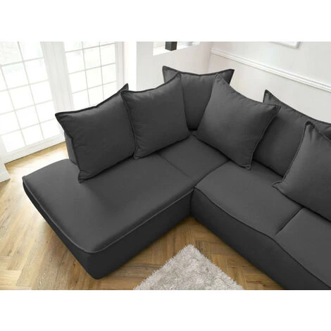 Bobochic Leon - Canapé D'angle Convertible - Avec Coffre - Style Contemporain - 5 Places - Gauche Couleur - Gris Foncé - Gris Foncé 7 Bobochic Leon - Canapé D'angle Convertible - Avec Coffre - Style Contemporain - 5 Places - Gauche Couleur - Gris Foncé - Gris Foncé – Image 5