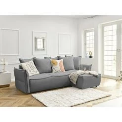 Bobochic Leon - Canapé D'angle Convertible - Avec Coffre - Style Contemporain - 4 Places - Droit Couleur - Gris Clair - Gris Clair