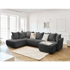 Bobochic Leon - Canapé D'angle Panoramique - Convertible Avec Coffre - Style Contemporain - 7 Places - Gauche Couleur - Gris Foncé - Gris Foncé