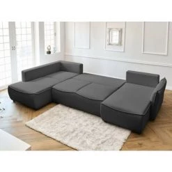 Bobochic Leon - Canapé D'angle Panoramique - Convertible Avec Coffre - Style Contemporain - 7 Places - Gauche Couleur - Gris Foncé - Gris Foncé -BOBOCHIC Soldes 2022 39952974 3
