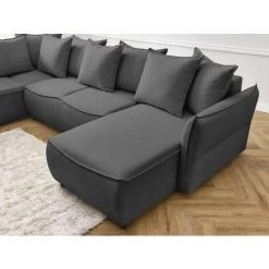 Bobochic Leon - Canapé D'angle Panoramique - Convertible Avec Coffre - Style Contemporain - 7 Places - Gauche Couleur - Gris Foncé - Gris Foncé -BOBOCHIC Soldes 2022 39952974 4