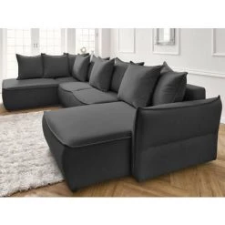 Bobochic Leon - Canapé D'angle Panoramique - Convertible Avec Coffre - Style Contemporain - 7 Places - Gauche Couleur - Gris Foncé - Gris Foncé -BOBOCHIC Soldes 2022 39952974 5