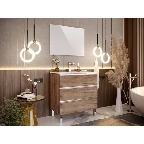 BOBOCHIC Meuble De Salle De Bain 80 Cm Avec Pieds ARIA Chêne Foncé - Bois Naturel 4 BOBOCHIC Meuble De Salle De Bain 80 Cm Avec Pieds ARIA Chêne Foncé - Bois Naturel – Image 2
