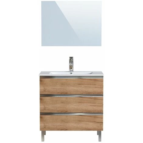 BOBOCHIC Meuble De Salle De Bain 80 Cm Avec Pieds ARIA Chêne Foncé - Bois Naturel 5 BOBOCHIC Meuble De Salle De Bain 80 Cm Avec Pieds ARIA Chêne Foncé - Bois Naturel – Image 3