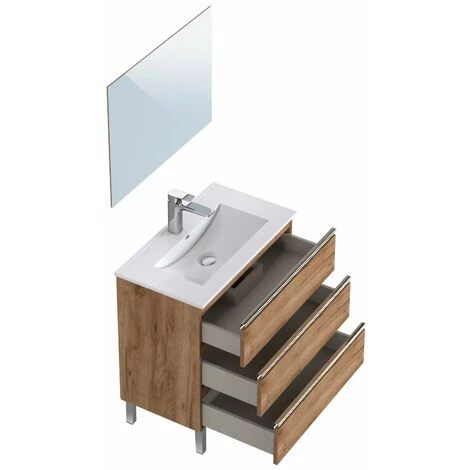 BOBOCHIC Meuble De Salle De Bain 80 Cm Avec Pieds ARIA Chêne Foncé - Bois Naturel 6 BOBOCHIC Meuble De Salle De Bain 80 Cm Avec Pieds ARIA Chêne Foncé - Bois Naturel – Image 4