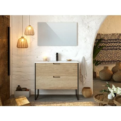 BOBOCHIC Meuble De Salle De Bain 100 Cm Avec Pieds MAWA Chêne Clair - Bois Naturel 4 BOBOCHIC Meuble De Salle De Bain 100 Cm Avec Pieds MAWA Chêne Clair - Bois Naturel – Image 2