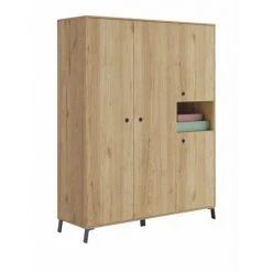 BOBOCHIC Armoire 4 Portes 150cm KAMILA Imitation Chêne - Bois Naturel