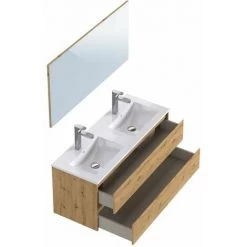 BOBOCHIC Ensemble De Salle De Bain 120 Cm Suspendue Avec Colonne BAYO Chêne Clair - Bois Naturel -BOBOCHIC Soldes 2022 40744690 4