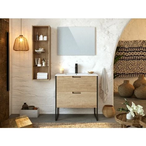 BOBOCHIC Ensemble De Salle De Bain 80 Cm Avec Colonne MAWA Chêne Clair - Bois Naturel 4 BOBOCHIC Ensemble De Salle De Bain 80 Cm Avec Colonne MAWA Chêne Clair - Bois Naturel – Image 2