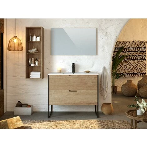 BOBOCHIC Ensemble De Salle De Bain 100 Cm Avec Colonne MAWA Chêne Clair - Bois Naturel 4 BOBOCHIC Ensemble De Salle De Bain 100 Cm Avec Colonne MAWA Chêne Clair - Bois Naturel – Image 2