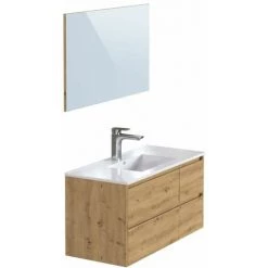 BOBOCHIC Ensemble De Salle De Bain 100 Cm Suspendu Avec Colonne BAYO Chêne Clair - Bois Naturel