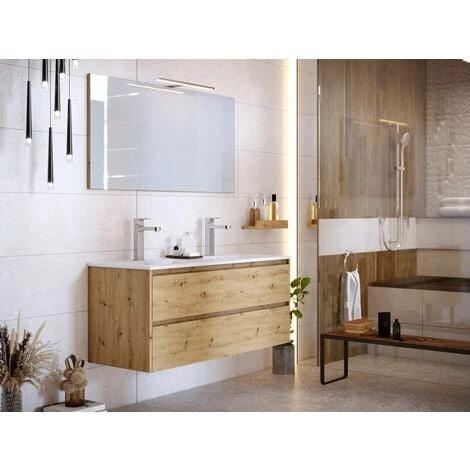 BOBOCHIC Meuble De Salle De Bain 120 Cm BAYO Chêne Clair - Bois Naturel 4 BOBOCHIC Meuble De Salle De Bain 120 Cm BAYO Chêne Clair - Bois Naturel – Image 2