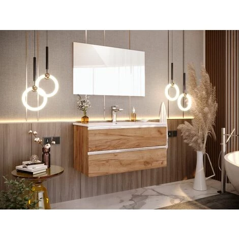 BOBOCHIC Meuble De Salle De Bain 100 Cm ARIA Chêne Foncé - Bois Naturel 4 BOBOCHIC Meuble De Salle De Bain 100 Cm ARIA Chêne Foncé - Bois Naturel – Image 2