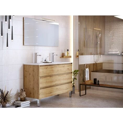 BOBOCHIC Meuble De Salle De Bain 120 Cm Avec Pieds BAYO Chêne Clair - Bois Naturel 4 BOBOCHIC Meuble De Salle De Bain 120 Cm Avec Pieds BAYO Chêne Clair - Bois Naturel – Image 2