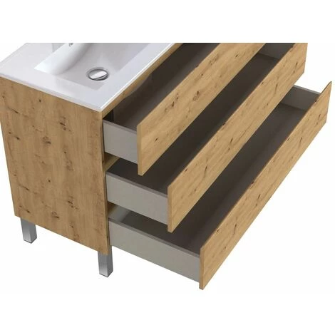 BOBOCHIC Meuble De Salle De Bain 120 Cm Avec Pieds BAYO Chêne Clair - Bois Naturel 7 BOBOCHIC Meuble De Salle De Bain 120 Cm Avec Pieds BAYO Chêne Clair - Bois Naturel – Image 5