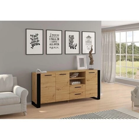 Buffets BOBOCHIC - Buffet 197 Cm NUKA Bois Et Noir - Noir Et Bois 4 Buffets BOBOCHIC - Buffet 197 Cm NUKA Bois Et Noir - Noir Et Bois – Image 2