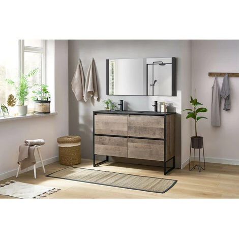 BOBOCHIC Meuble De Salle De Bain 120cm Avec Pieds HOANI Imitation Bois Et Noir - Chêne Et Noir 4 BOBOCHIC Meuble De Salle De Bain 120cm Avec Pieds HOANI Imitation Bois Et Noir - Chêne Et Noir – Image 2