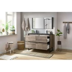 BOBOCHIC Meuble De Salle De Bain 120cm Avec Pieds HOANI Imitation Bois Et Noir - Chêne Et Noir 9 BOBOCHIC Meuble De Salle De Bain 120cm Avec Pieds HOANI Imitation Bois Et Noir - Chêne Et Noir -BOBOCHIC Soldes 2022 44656551 3