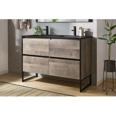 BOBOCHIC Meuble De Salle De Bain 120cm Avec Pieds HOANI Imitation Bois Et Noir - Chêne Et Noir 6 BOBOCHIC Meuble De Salle De Bain 120cm Avec Pieds HOANI Imitation Bois Et Noir - Chêne Et Noir – Image 4