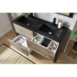 BOBOCHIC Meuble De Salle De Bain 120cm Avec Pieds HOANI Imitation Bois Et Noir - Chêne Et Noir 11 BOBOCHIC Meuble De Salle De Bain 120cm Avec Pieds HOANI Imitation Bois Et Noir - Chêne Et Noir -BOBOCHIC Soldes 2022 44656551 5