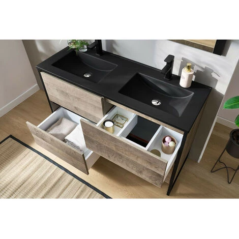 BOBOCHIC Meuble De Salle De Bain 120cm Avec Pieds HOANI Imitation Bois Et Noir - Chêne Et Noir 7 BOBOCHIC Meuble De Salle De Bain 120cm Avec Pieds HOANI Imitation Bois Et Noir - Chêne Et Noir – Image 5