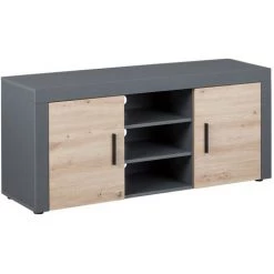 Meubles TV BOBOCHIC - Meuble TV 132 Cm PAMELA Imitation Chêne Et Gris - Gris