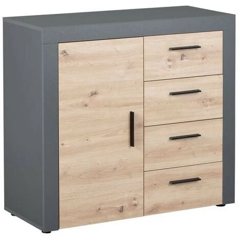 Commodes BOBOCHIC - Commode 4 Tiroirs 1 Porte PAMELA Imitation Chêne Et Gris - Gris 3 Commodes BOBOCHIC - Commode 4 Tiroirs 1 Porte PAMELA Imitation Chêne Et Gris - Gris