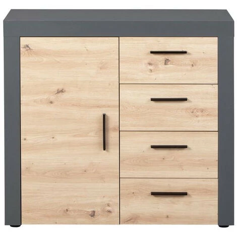 Commodes BOBOCHIC - Commode 4 Tiroirs 1 Porte PAMELA Imitation Chêne Et Gris - Gris 4 Commodes BOBOCHIC - Commode 4 Tiroirs 1 Porte PAMELA Imitation Chêne Et Gris - Gris – Image 2