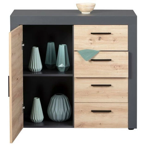 Commodes BOBOCHIC - Commode 4 Tiroirs 1 Porte PAMELA Imitation Chêne Et Gris - Gris 7 Commodes BOBOCHIC - Commode 4 Tiroirs 1 Porte PAMELA Imitation Chêne Et Gris - Gris – Image 5