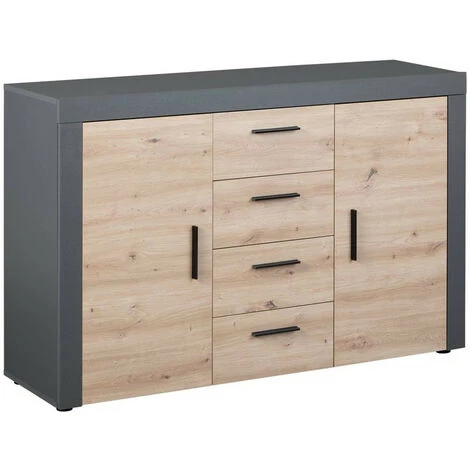 Commodes BOBOCHIC - Commode 4 Tiroirs 2 Portes PAMELA Imitation Chêne Et Gris - Gris 3 Commodes BOBOCHIC - Commode 4 Tiroirs 2 Portes PAMELA Imitation Chêne Et Gris - Gris