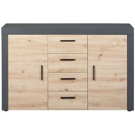 Commodes BOBOCHIC - Commode 4 Tiroirs 2 Portes PAMELA Imitation Chêne Et Gris - Gris 4 Commodes BOBOCHIC - Commode 4 Tiroirs 2 Portes PAMELA Imitation Chêne Et Gris - Gris – Image 2