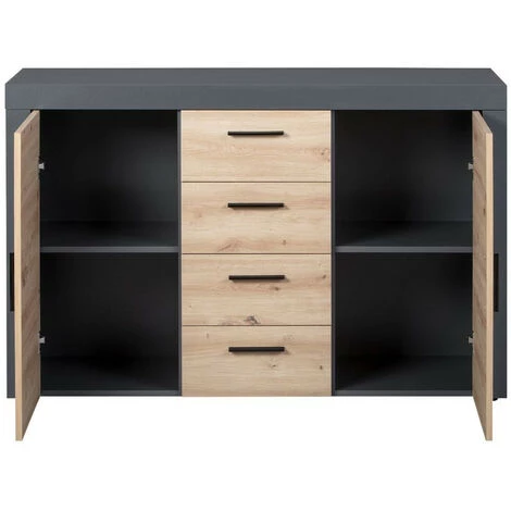 Commodes BOBOCHIC - Commode 4 Tiroirs 2 Portes PAMELA Imitation Chêne Et Gris - Gris 5 Commodes BOBOCHIC - Commode 4 Tiroirs 2 Portes PAMELA Imitation Chêne Et Gris - Gris – Image 3