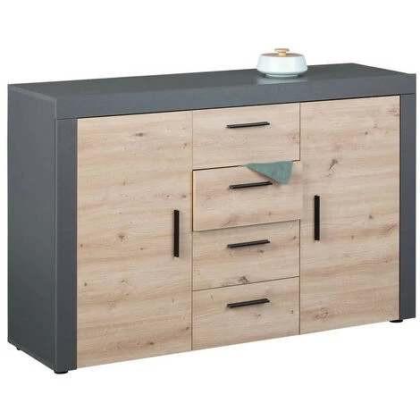 Commodes BOBOCHIC - Commode 4 Tiroirs 2 Portes PAMELA Imitation Chêne Et Gris - Gris 7 Commodes BOBOCHIC - Commode 4 Tiroirs 2 Portes PAMELA Imitation Chêne Et Gris - Gris – Image 5