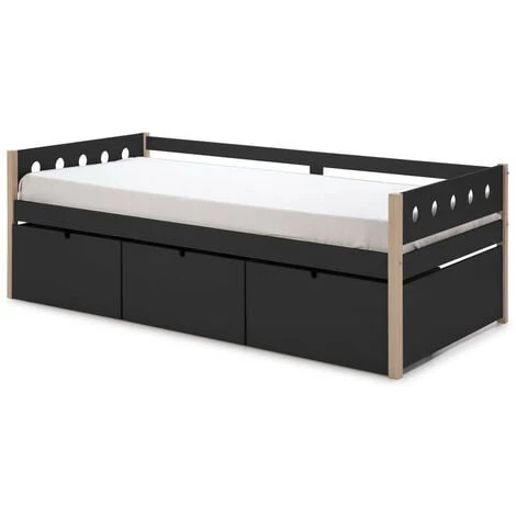 Lit Enfant BOBOCHIC - Lit Avec 3 Grand Tiroirs 90x190 Cm RAFI Pin Massif Et Noir - Noir Et Bois 3 Lit Enfant BOBOCHIC - Lit Avec 3 Grand Tiroirs 90x190 Cm RAFI Pin Massif Et Noir - Noir Et Bois