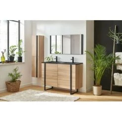 BOBOCHIC Ensemble De Salle De Bain TAHINA 120 Cm Avec Colonne Chêne - Noir Et Bois