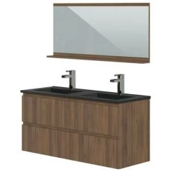 BOBOCHIC Ensemble De Salle De Bain MOANA 120 Cm Avec Colonne Noyer Et Noir - Noir Et Bois