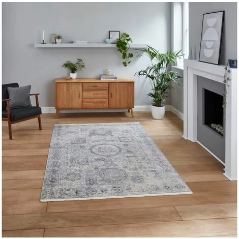 Tapis BOBOCHIC - Tapis Poil Mi-long Rectangulaire ANNE Motif Oriental 120x170 Gris - Gris 4 Tapis BOBOCHIC - Tapis Poil Mi-long Rectangulaire ANNE Motif Oriental 120x170 Gris - Gris – Image 2