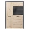 Rangement Vitrine BOBOCHIC - Rangement Vitrine Haute 2 Portes 100 Cm PAMELA Effet Bois Naturel - Noir Et Effet Bois Naturel