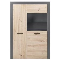 Rangement Vitrine BOBOCHIC - Rangement Vitrine Haute 2 Portes 100 Cm PAMELA Effet Bois Naturel - Noir Et Effet Bois Naturel