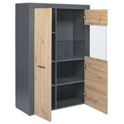 Rangement Vitrine BOBOCHIC - Rangement Vitrine Haute 2 Portes 100 Cm PAMELA Effet Bois Naturel - Noir Et Effet Bois Naturel -BOBOCHIC Soldes 2022 48789964 3