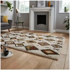 Tapis BOBOCHIC - Tapis Poils Shaggy ANGUS Motif Graphique 120x170 Beige - Beige -BOBOCHIC Soldes 2022 48790048 3